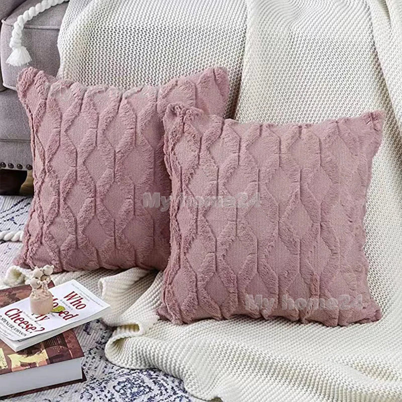 Pink Retro Fluffy Soft Throw Pillowcover 45x45 by Axyaa