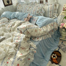 Axyaa Princess Floral Ruffles Bedding Set with Soft Duvet Cover, Bed Sheet, Pillowcases