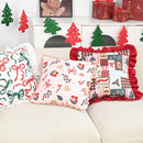 Axyaa Dutch Velvet Christmas Pillow Cover with Ruffles, Red and Green Print