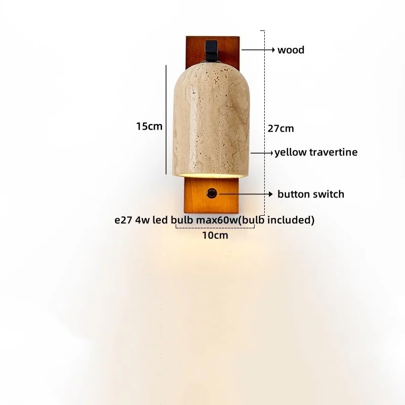Axyaa Wooden LED Wall Lamp with Switch, E27 Bulb, Yellow Travertine - Wandleuchte