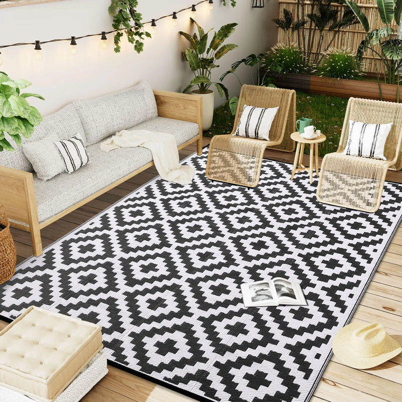 Axyaa Reversible Outdoor Waterproof Straw Patio Rug for Indoor Outdoor Use