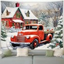 Snowman Car Winter Tapestry for Christmas Day Party Decor by Axyaa