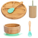 Axya Kids 5Pcs Bamboo Tableware Set with Suction Cup Non-Slip Base
