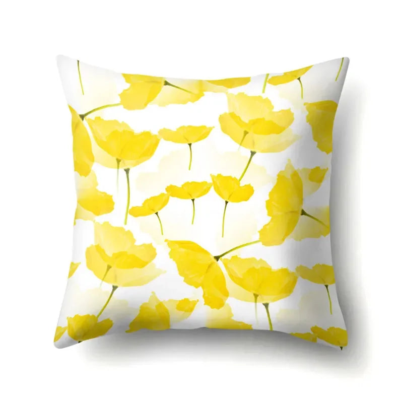 Axyaa Yellow Plant Landscape Print Decorative Cushion Cover 45X45CM