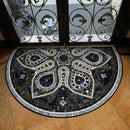Axyaa Semi-circle Ethnic Floral Floor Mat: Retro Art, Geometric Design, Stain-resistant Rug