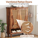 Axyaa 5-Tier Rattan Shoe Cabinet, Ventilated Doors, 25-Pair Shoe Rack