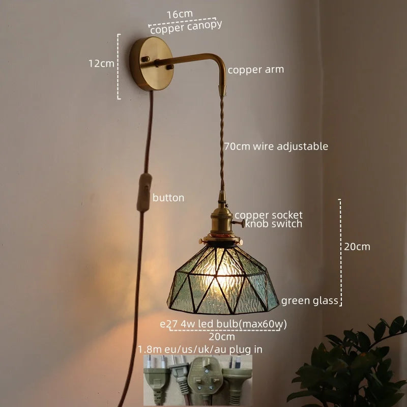 Axyaa Copper Glass LED Wall Sconce - Stylish Indoor Stair Light Fixtures