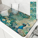 Axyaa Vintage Peacock Draining Mat - Quick Dry Kitchen & Bathroom Drain Pad