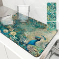 Axyaa Vintage Peacock Draining Mat - Quick Dry Kitchen & Bathroom Drain Pad