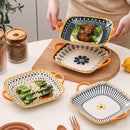 Axyaa Japanese Square Plates with Double Ears, Microwave and Oven-Safe, Set of 2
