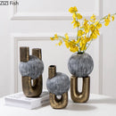 Axyaa Abstract Art Ceramic Vase with Artificial Flowers - Modern Room Decor Aesthetic