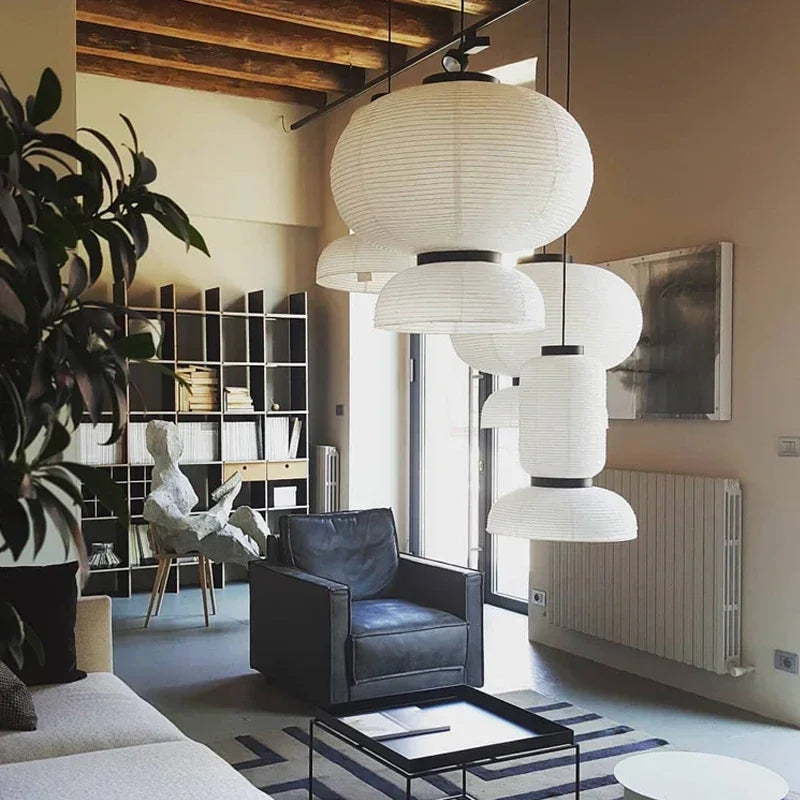 Axyaa Wabi Sabi LED Pendant Lamps: Japan Style Rice Paper Chandelier for Living Room