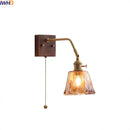 Axyaa Amber Glass LED Wall Sconce Pull Chain Switch - Modern Bedroom Decor Light
