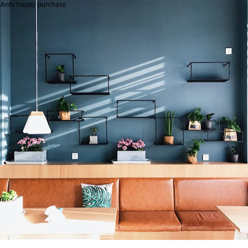 Axya Gold Iron Shelf: Nordic Metal Frame for Stylish Wall Display and Plant Stand