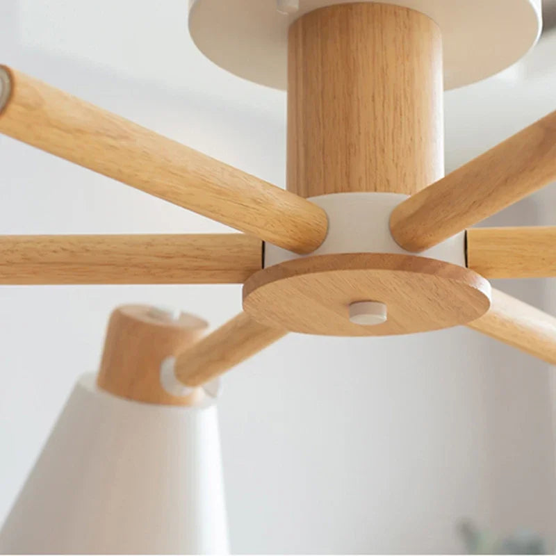 Axyaa Nordic Macaron Wooden Ceiling Light with E27 Bulbs, 3/6 Heads for Interior Lighting