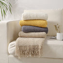 Axyaa Boho Knit Throw Blanket with Tassels | Woven Textured Plaid Chunky Vintage Style