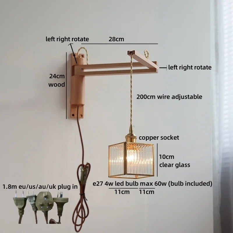 Axyaa Wabi Sabi LED Wall Light Mirror Glass Wood Modern Nordic Bedside Lamp