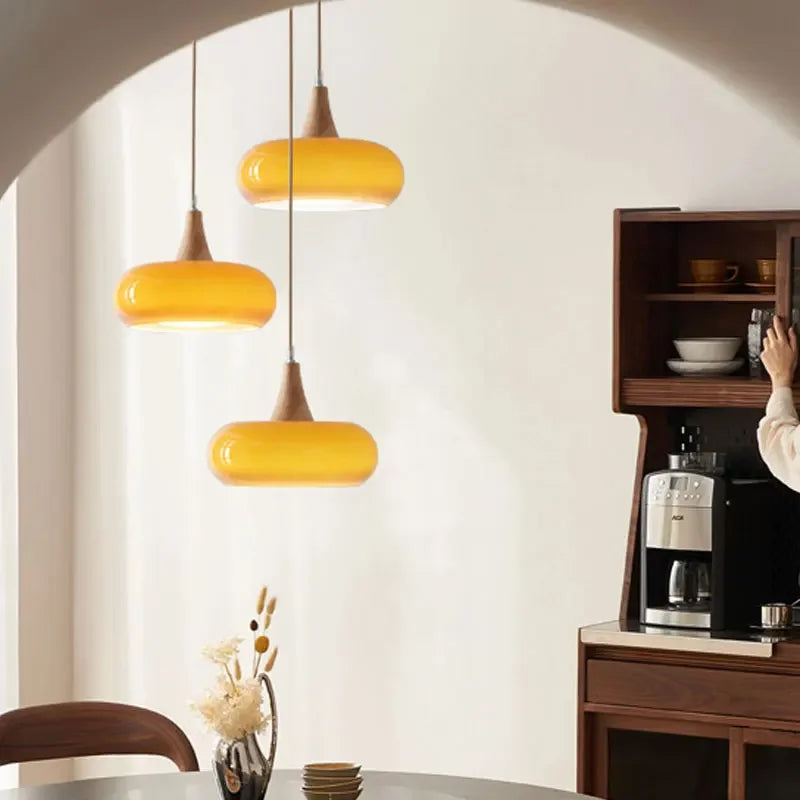 Axyaa Wooden Art Glass Chandelier LED Pendant Lights for Home Decor