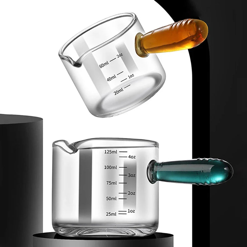 Axya Glass Handle Espresso Measuring Cup 125ml Vshape Coffee Milk Supplies