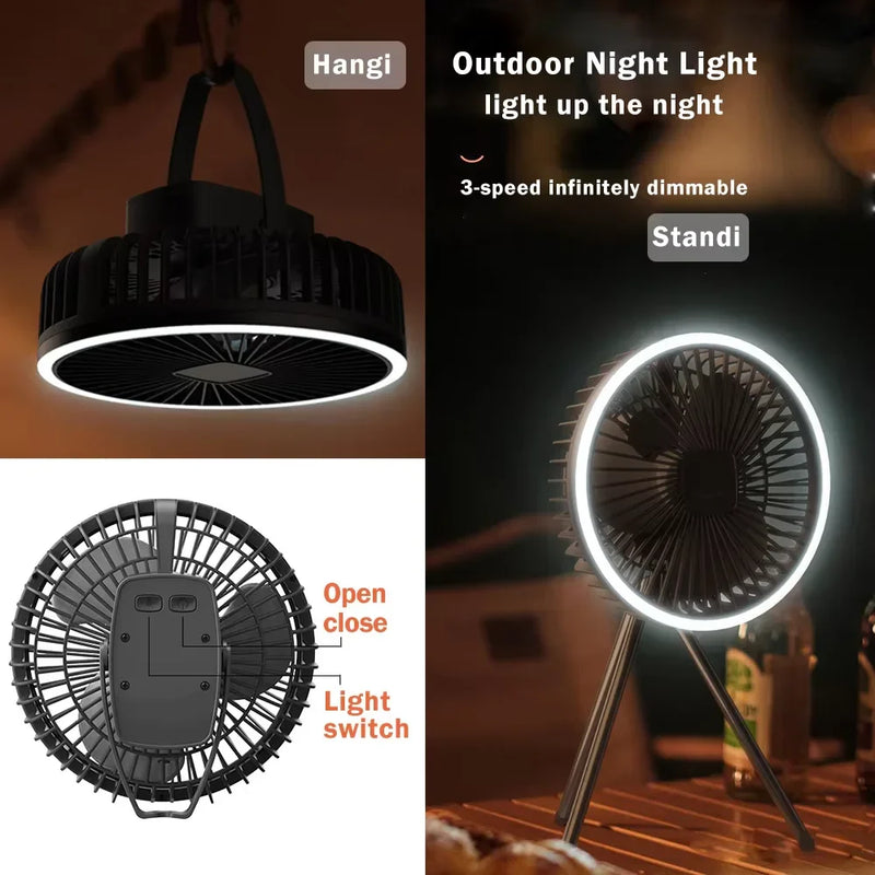 Axyaa 10000mAh Portable Camping Fan with Power Bank and LED Lighting