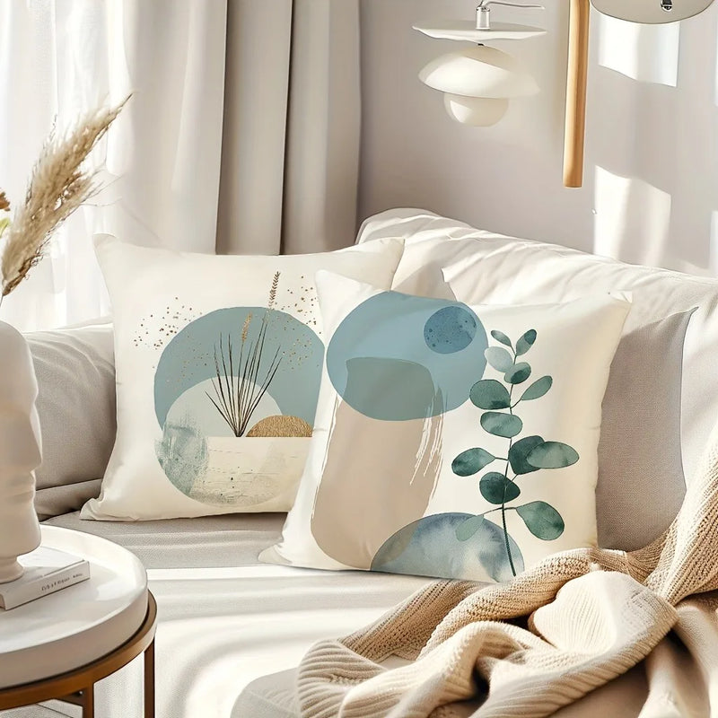 Light Blue Geometric Leaf Pattern Pillowcase for Bohemian Home Decor by Axyaa