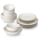 Axyaa Stoneware Dinner Set: 16/32 Piece White Embossed Plates, Bowls in Lydia Design