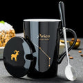 Axyaa Constellations Ceramic Mug Set with Spoon & Lid, 420ml Black Coffee Cup