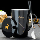 Axyaa Constellations Ceramic Mug Set with Spoon & Lid, 420ml Black Coffee Cup