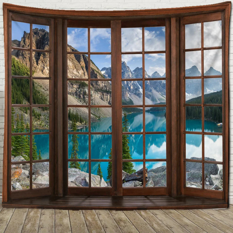 Axyaa 3D Window View Tapestry - Boho Style Wall Decor for Home, Bedroom, Dorm