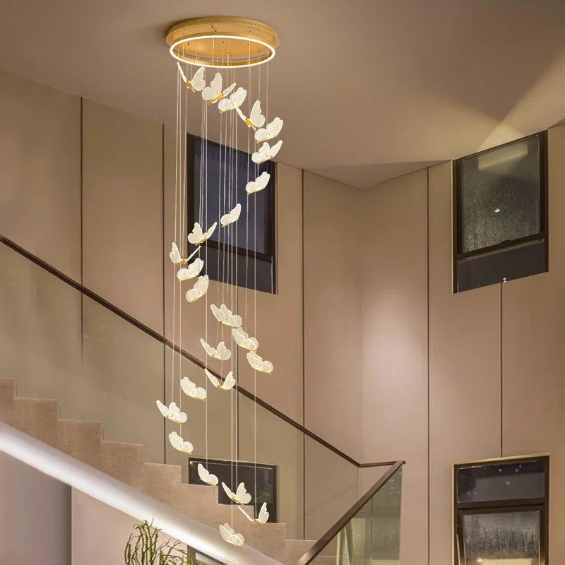 Axyaa Butterfly Chandelier for Villa Duplex, LED Hanging Light for Living Room