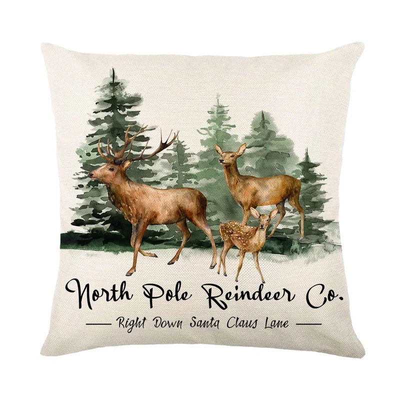 Christmas Decor Pillow Cover 18x18 in Linen Throw - Axyaa Home Decor