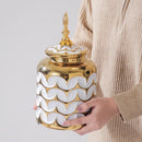 Axyaa White Golden Vase: Modern Ceramic Decor for Home Dining Room Floral Display