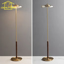 Axyaa Classical Brass Walnut Floor Lamp LED Lighting for Living Room Bedroom