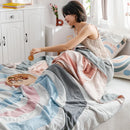 Axyaa Geometric Quilted Cotton Blanket 4-Layer Gauze Bedspread 150*200
