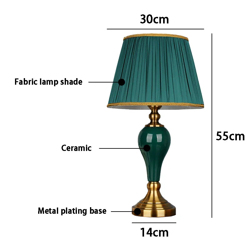 Axya Green Ceramic Table Lamp with European Cloth Cover