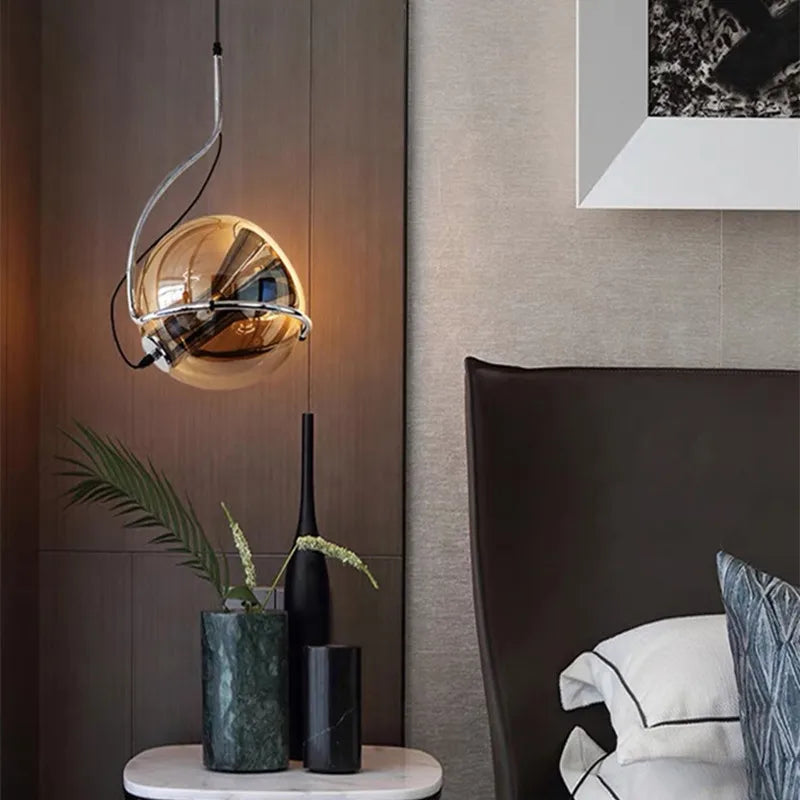 Axyaa Amber Glass Pendant Light: Industrial Style Adjustable Chandelier for Home Décor