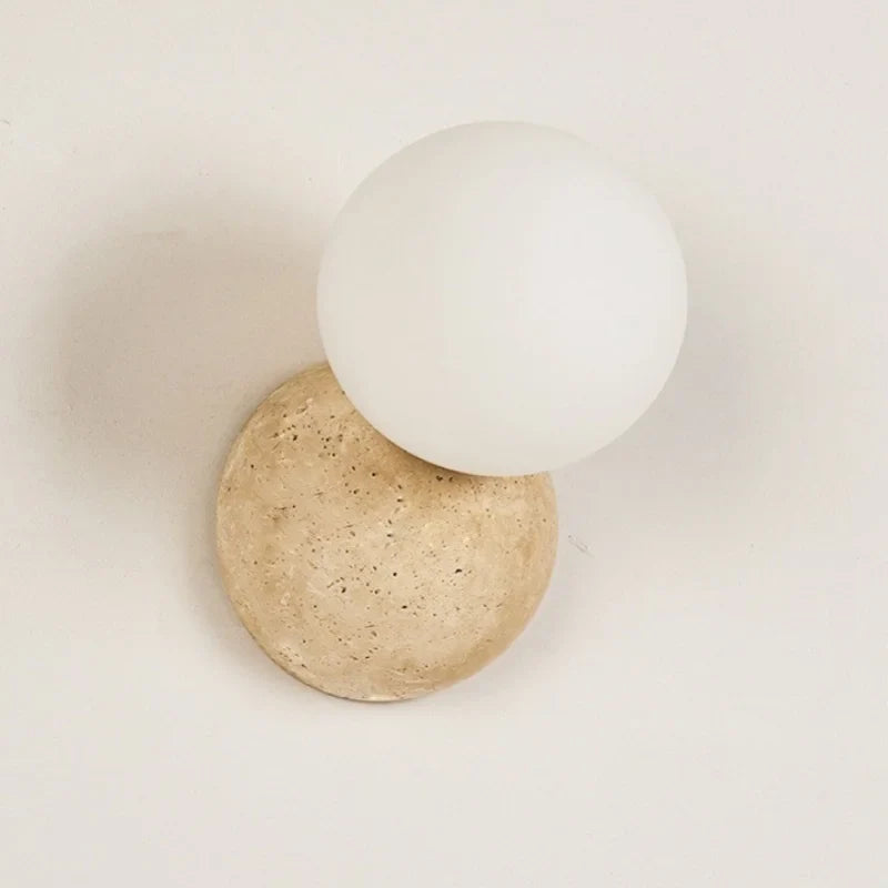 Axyaa Wabi Sabi LED Wall Light Yellow Travertine Stone Glass Ball Bedside Lamp