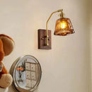 Axyaa Cognac Glass Wall Light Wooden Base E27 Bulb for Home Décor