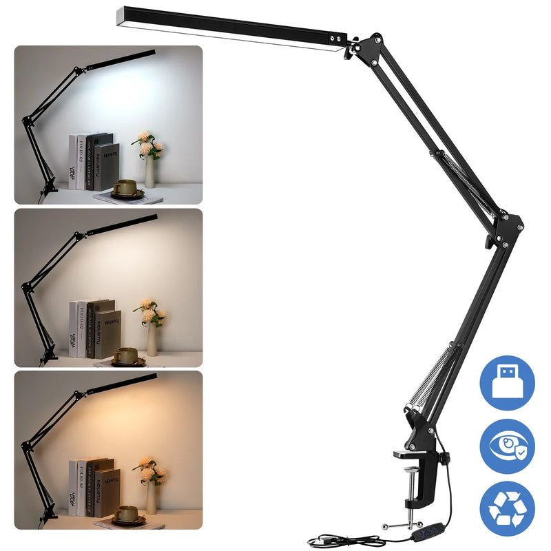 Axyaa 60CM LED Reading Table Lamp - Black L-Shaped Floor Lamp with USB Switch, Infinitely Dimmable