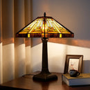 Stained Glass Table Lamp Mission Style by Axyaa - Amber Brown for Home Office