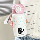 Axyaa Kawaii Cat Bow-tie 500ml Thermos Water Bottle - Stainless Steel Tumbler