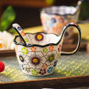 Axyaa Ceramic Handlebar Cup 400ML - Hand Drawn, Couple Coffee Tea Mug