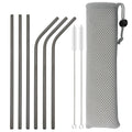 Axyaa Stainless Steel Reusable Drinking Straws Set - 6 Pcs Bent & Straight Straw Kit