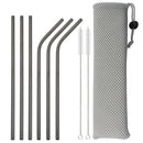 Axyaa Stainless Steel Reusable Drinking Straws Set - 6 Pcs Bent & Straight Straw Kit