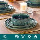 Axyaa Black Green Reactive Glaze Dinner Set - 12/24/36Pc Vertical Edge Tableware