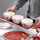 Axyaa Red Flower & Bird Ceramic Tableware Set
