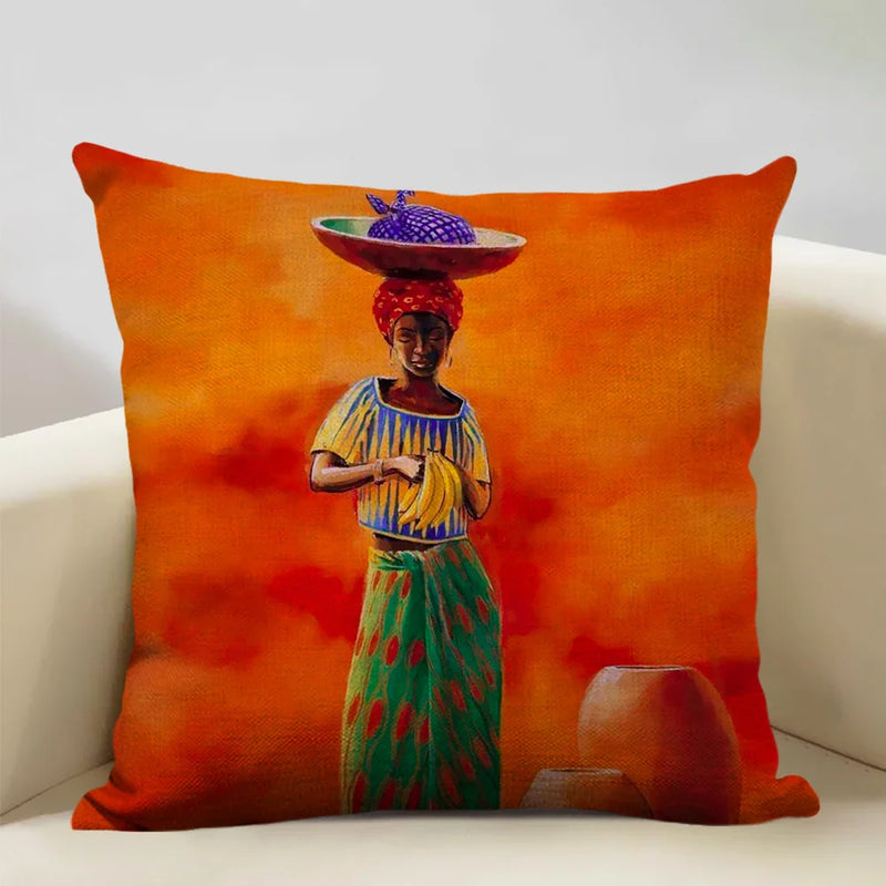 Axyaa African Oil Painting Sofa Pillow Case - Unique Living Room Decor