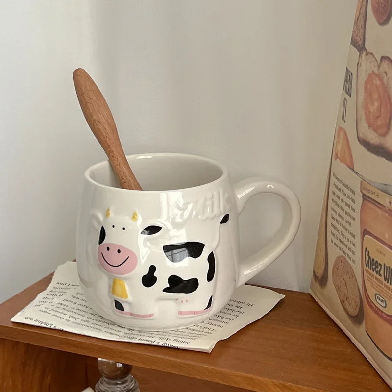 Axyaa 3D Animal Ceramic Mug - Cute Cow Design for Coffee Tea Juice Milk