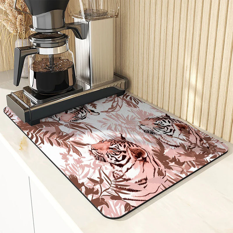 Axyaa Tiger Absorbent Drying Mat for Kitchen and Coffee Bar
