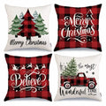 Axyaa Christmas Cushion Cover Set - Joyful Tree Print Sofa Pillowcases, 45x45 Linen Square
